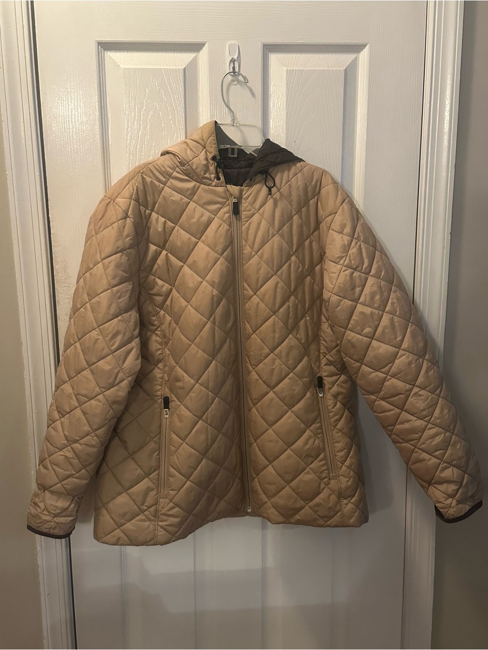 Lands' End Quilted Hooded Puffer Jacket in Tan